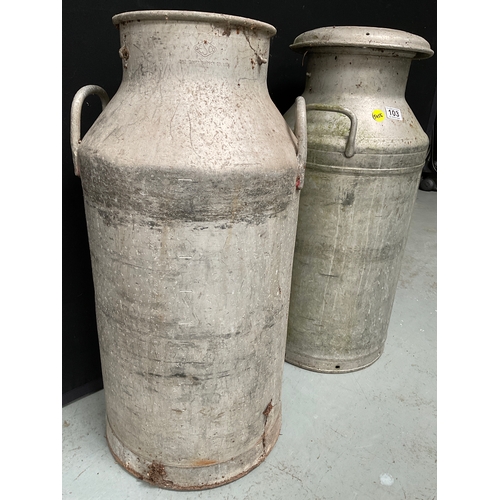 103 - TWO METAL MILK CHURNS - ONE MISSING LID