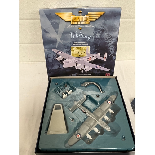 32 - 4 BOXED MODELS TO INCLUDE AVRO LANCASTER BOMBER, CORGI SPITFIRE & HURRICANE AND 2 BATTLESHIPS