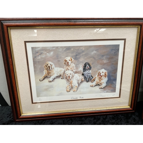 116 - FOUR PRINTS TO INCLUDE A SIGNED LIMITED EDITION PRINT OF FIVE DOGS BY PIPPA THEW 20”x 16’, A LARGE S... 