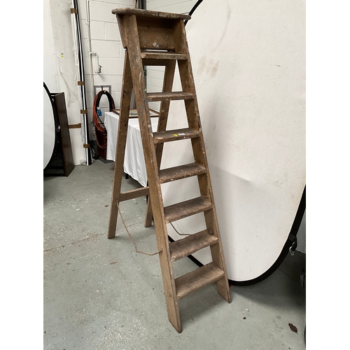 45 - VINTAGE 8 RUNG WOODEN STEP LADDER