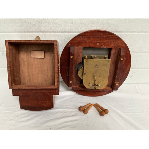 50 - MAHOGANY CASED WALL CLOCK WITH FUSSEE MOVEMENT (NO KEY AND PENDULUM)