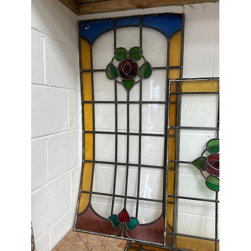 52 - 5 MATCHING LEADED STAINED,COLOURED GLASS WINDOWS 
47” x 23” ,34” x 20” (3) 26” x 20”