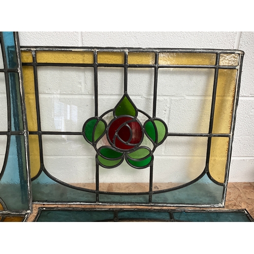 52 - 5 MATCHING LEADED STAINED,COLOURED GLASS WINDOWS 
47” x 23” ,34” x 20” (3) 26” x 20”