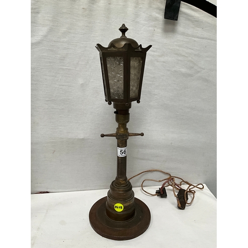 56 - PAIR OF VINTAGE BRASS TABLE LAMPS IN THE FORM OF VICTORIAN STREET LIGHTS H22”