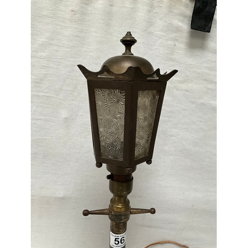 56 - PAIR OF VINTAGE BRASS TABLE LAMPS IN THE FORM OF VICTORIAN STREET LIGHTS H22”