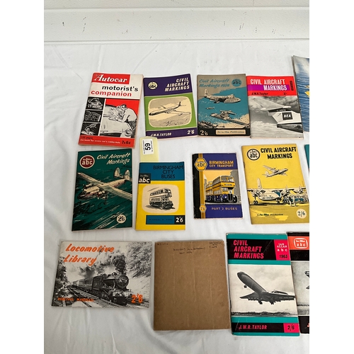 59 - COLLECTION OF VINTAGE TRANSPORT GUIDES ETC TO INCLUDE PLANES,BUSES ETC