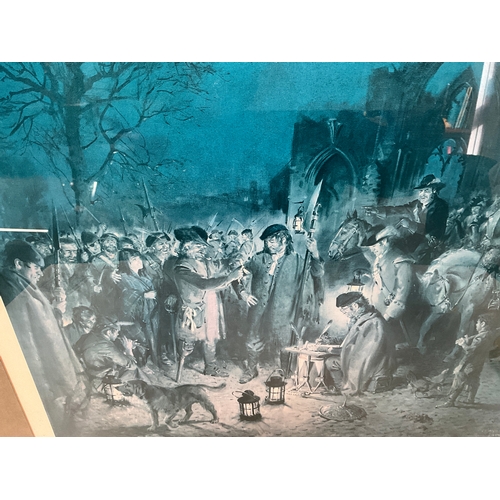 60 - FRAMED PRINT ENTITLED RAISING THE REGIMENT BY TERENCE CUNEO (PENCIL SIGNATURE TO MARGIN) 25” x 23”