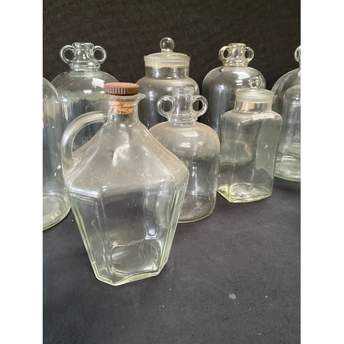 64 - QTY OF DEMI JOHNS AND VINTAGE JARS WITH LIDS