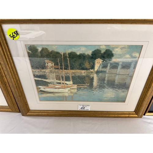 62 - 5 FRAMED PRINTS TO INCLUDE 3 MONET'S