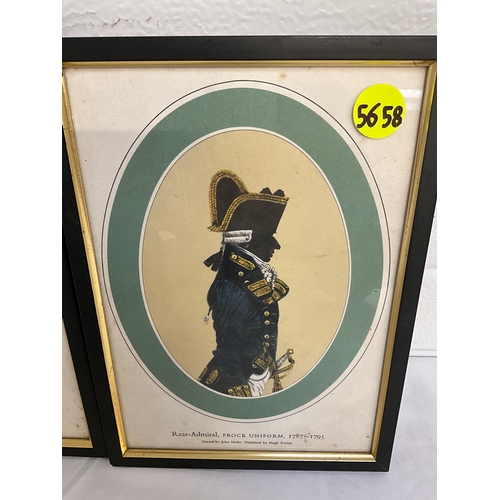 70 - PAIR OF FRAMED NAVAL DRESS PRINTS 8” x 11” AND A PAIR OF ENGRAVINGS 12” x 10”