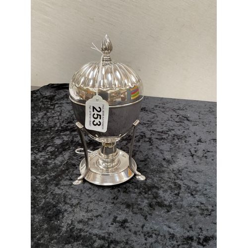 253 - SILVER PLATED EGG CODDLER WITH BURNER H9”