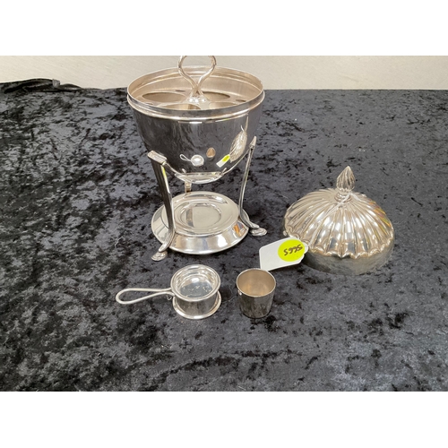 253 - SILVER PLATED EGG CODDLER WITH BURNER H9”