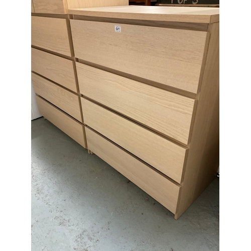 507 - MODERN LIGHT OAK STYLE 4 DRAWER CHEST OF DRAWERS H39” W32” D19”