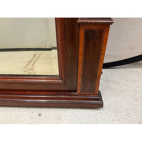 EDWARDIAN MAHOGANY INLAID BEVEL EDGE OVERMANTLE MIRROR A/F H37” W58” D4”