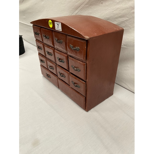 7 - MINIATURE BANK OF DRAWERS WITH DOME TOP (14 DRAWERS) H12” W15” D7”