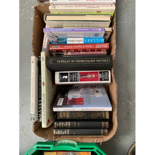 15 - 2 BOXES AND A CRATE OF BOOKS TO INCLUDE ANTIQUES,CRAFT ETC