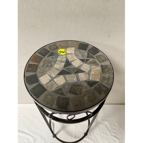 19 - MODERN METAL CYLINDRICAL PLANT STAND WITH MOSAIC STYLE TOP H25” DIA 10”