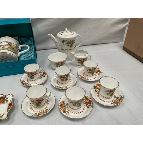 20 - BOX OF CHINA TO INCLUDE 16PCE BONE CHINA TEASET,COALPORT BOXED IRONBRIDGE TANKARD ,ROYAL ALBERT COUN... 