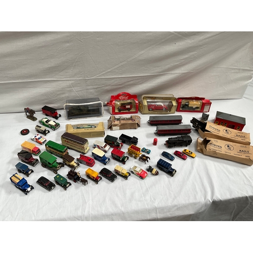 30 - BOX OF COLLECTORS MODEL CARS,TRAINS,TRACK ETC