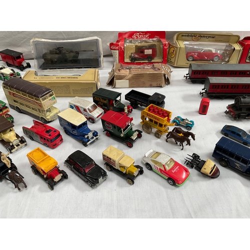 30 - BOX OF COLLECTORS MODEL CARS,TRAINS,TRACK ETC