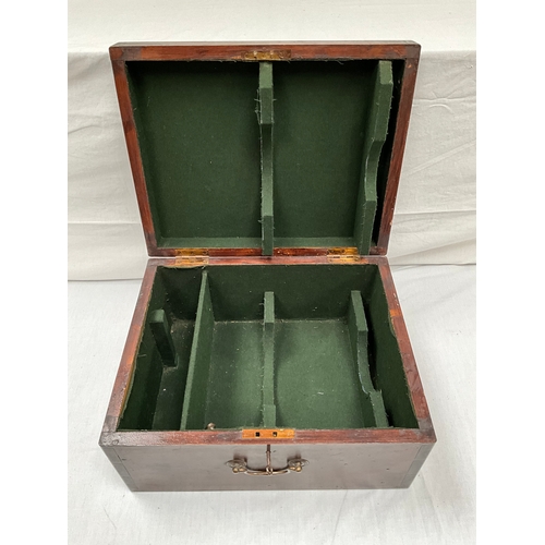 65 - VINTAGE OAK BOX WITH FITTED INTERIOR AND KEY H9” W18” D14”