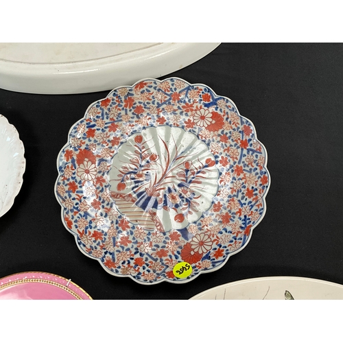 68 - OVAL PORTMEIRION SERVING DISH,IMARI CHARGER,LIMOGE CHERUB PLAQUE,PAIR OF VICTORIAN PLAQUES AND JOHNS... 