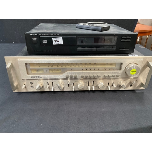 72 - ROTEL STEREO RECEIVER RX - 1603 AND ROTEL COMPACT DISC PLAYER RCD-855 WITH REMOTE