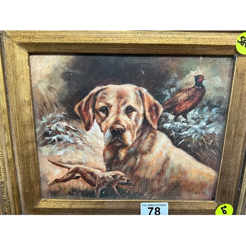 78 - REPRODUCTION GILT FRAMED PICTURE OF GUN DOG ,FOX AND PHEASANT 2” x 18”