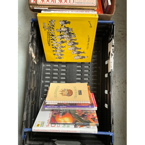 83 - 2 CRATES AND A BOX OF BOOKS TO INCLUDE AUTOBIOGRAPHYS,BUSINESS,COOKERY ETC