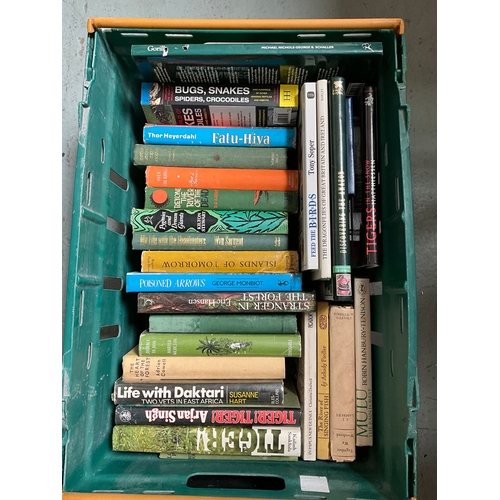 84 - 4 CRATES OF BOOKS TO INCLUDE ANIMALS AND REPTILES ,EXPLORATION,JUNGLE,AMAZON,BORNEO,ETC