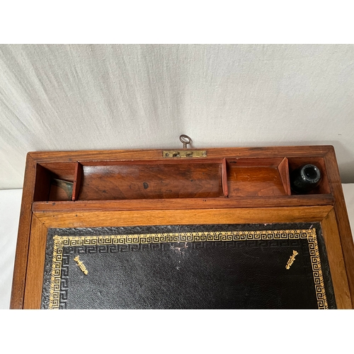 90 - VICTORIAN BRASS BOUND FITTED WRITING BOX AND VINTAGE OAK JEWELLERY BOX