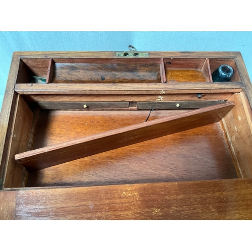 90 - VICTORIAN BRASS BOUND FITTED WRITING BOX AND VINTAGE OAK JEWELLERY BOX