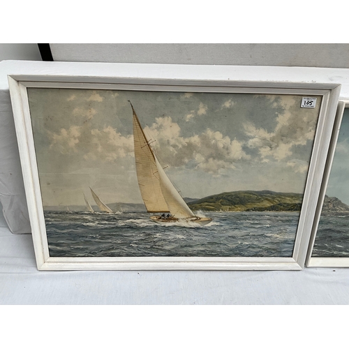 105 - 2 VINTAGE FRAMED SAILING PRINTS (ORIGINAL PAINTINGS BY MONTAGUE DAWSON) FINE WEATHER AND FAIR WIND
3... 