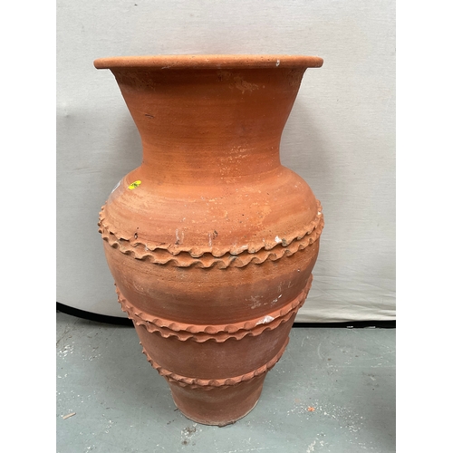 109 - LARGE TERRACOTTA GARDEN VASE/URN H32” DIA 20” SMALLER TERRACOTTA GARDEN VASE H24” DIA 8”