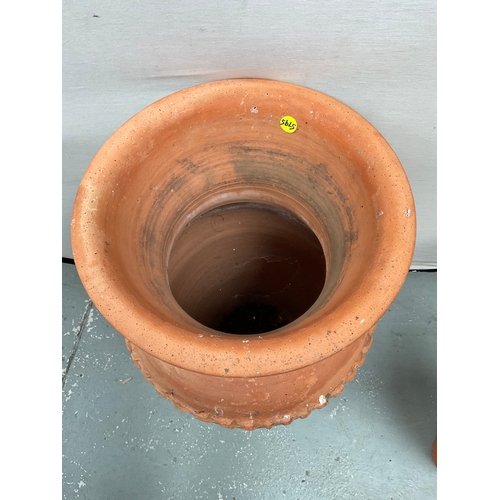 109 - LARGE TERRACOTTA GARDEN VASE/URN H32” DIA 20” SMALLER TERRACOTTA GARDEN VASE H24” DIA 8”