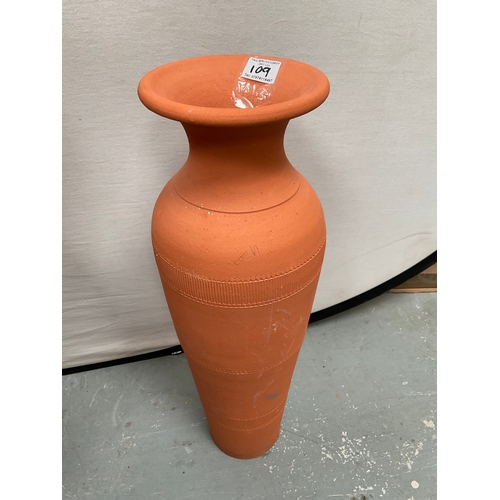 109 - LARGE TERRACOTTA GARDEN VASE/URN H32” DIA 20” SMALLER TERRACOTTA GARDEN VASE H24” DIA 8”