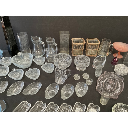 115 - 2 BOXES OF GLASSWARE TO INCLUDE PYREX DISHES,FRUIT SET,VASES,WATER JUGS,ROYAL DOULTON RED OVERLAY BE... 