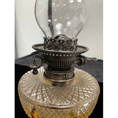 183 - VICTORIAN SILVER PLATED CORINTHIAN COLUMN OIL LAMP WITH CLEAR GLASS BOWL TOTAL HEIGHT 36”