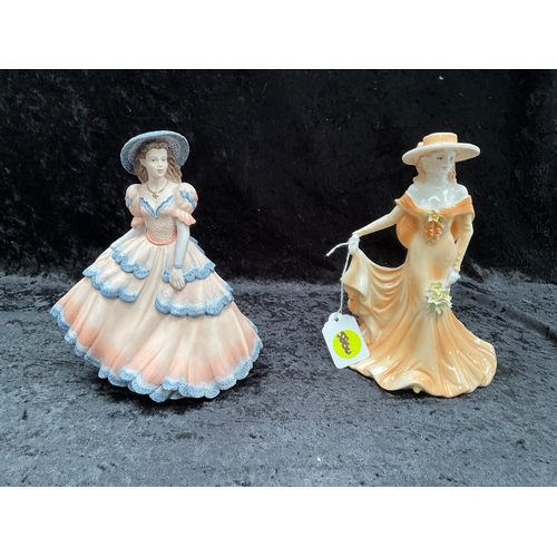 185 - 2 COALPORT FIGURES - LADIES OF FASHION JUNE H9”AND AGE OF ELEGANCE ROSE CRESCENT H9”