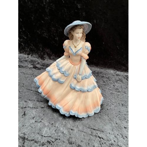 185 - 2 COALPORT FIGURES - LADIES OF FASHION JUNE H9”AND AGE OF ELEGANCE ROSE CRESCENT H9”