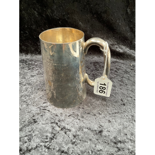 186 - HALLMARK SILVER PRESENTATION TANKARD TOTAL WEIGHT 336G