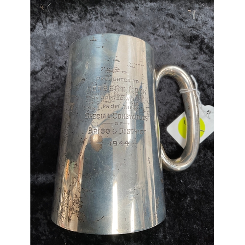 186 - HALLMARK SILVER PRESENTATION TANKARD TOTAL WEIGHT 336G