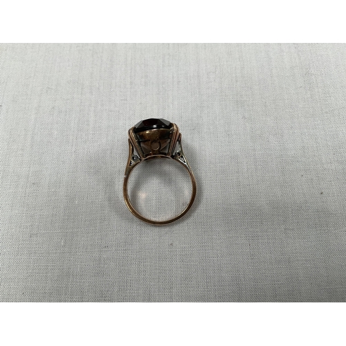 187 - 9CT HALLMARKED SMOKEY QUARTZ RING SIZE K