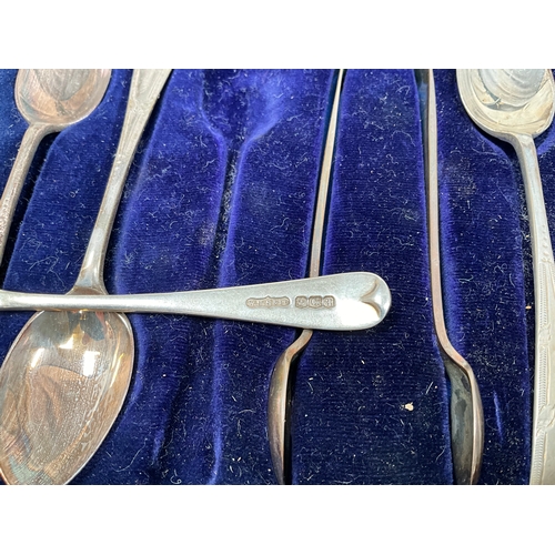 390A - BOX OF CUTLERY TO INCLUDE BOXED SET OF HALLMARKED SILVER SUGAR SPOONS AND TONGS, HALLMARKED CASED SE... 