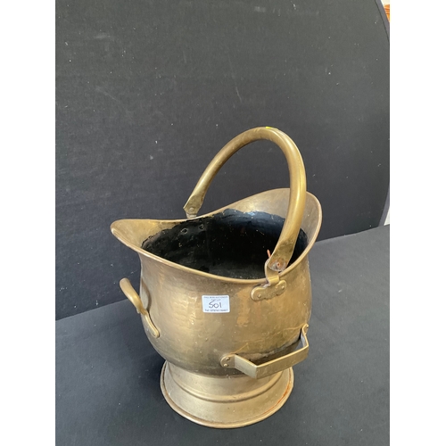 501 - BRASS COAL SCUTTLE A/F AND COPPER WARMING PAN