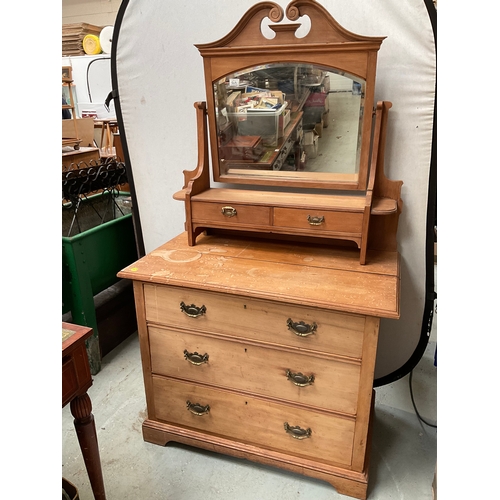 503 - EDWARDIAN SATINWOOD CHEST OF 3 DRAWERS WITH DRESSING TABLE MIRROR AND JEWELLERY DRAWERS TO TOP A/F H... 