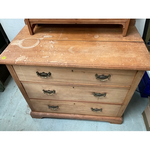 503 - EDWARDIAN SATINWOOD CHEST OF 3 DRAWERS WITH DRESSING TABLE MIRROR AND JEWELLERY DRAWERS TO TOP A/F H... 