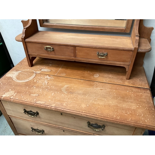 503 - EDWARDIAN SATINWOOD CHEST OF 3 DRAWERS WITH DRESSING TABLE MIRROR AND JEWELLERY DRAWERS TO TOP A/F H... 