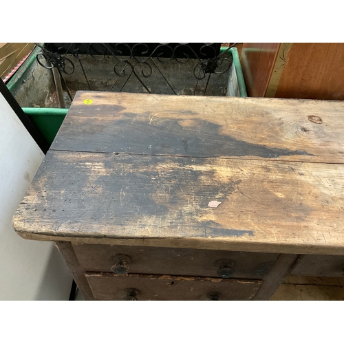 508 - VICTORIAN PINE KITCHEN BASE A/F IN NEED OF RESTORATION - LEGS MISSING AT BACK H35” W68” D20”