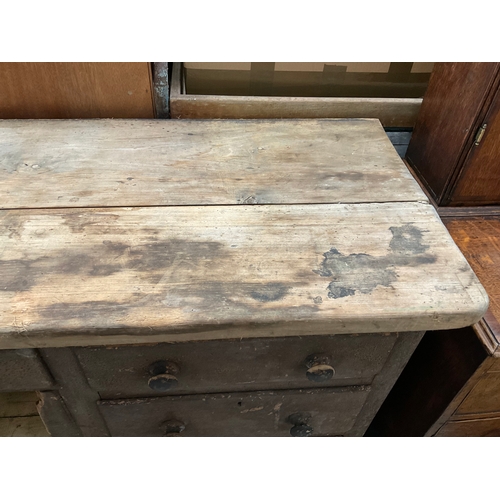 508 - VICTORIAN PINE KITCHEN BASE A/F IN NEED OF RESTORATION - LEGS MISSING AT BACK H35” W68” D20”